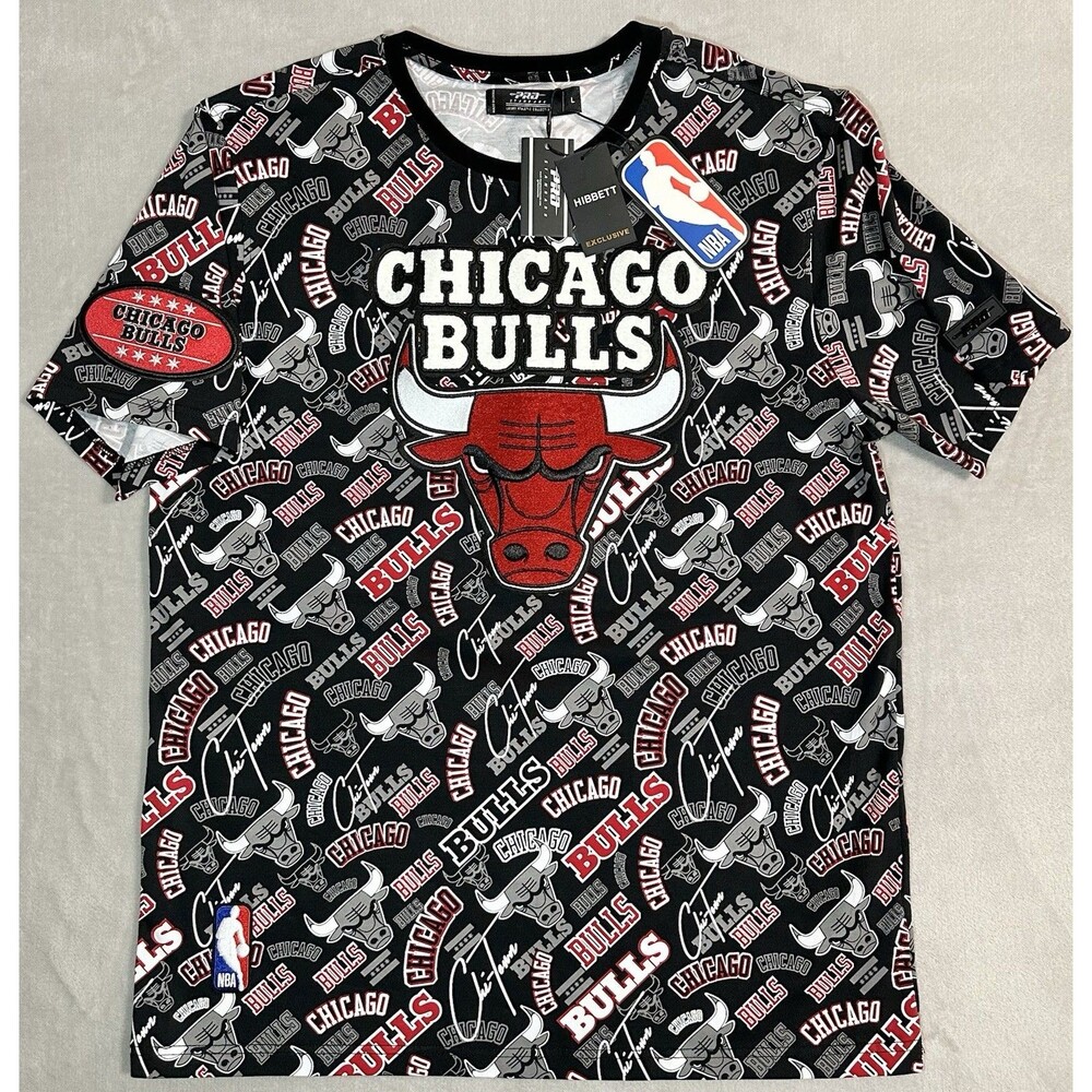 NWT Pro Standard Hibbett Exclusive Chicago Bulls L Black All Over Print Shirt